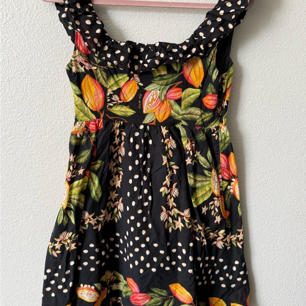 Farm Rio Tropical Floral Polka Dot Mini Dress S | Ruffle Strap Summer Vacation - Picture 8 of 13